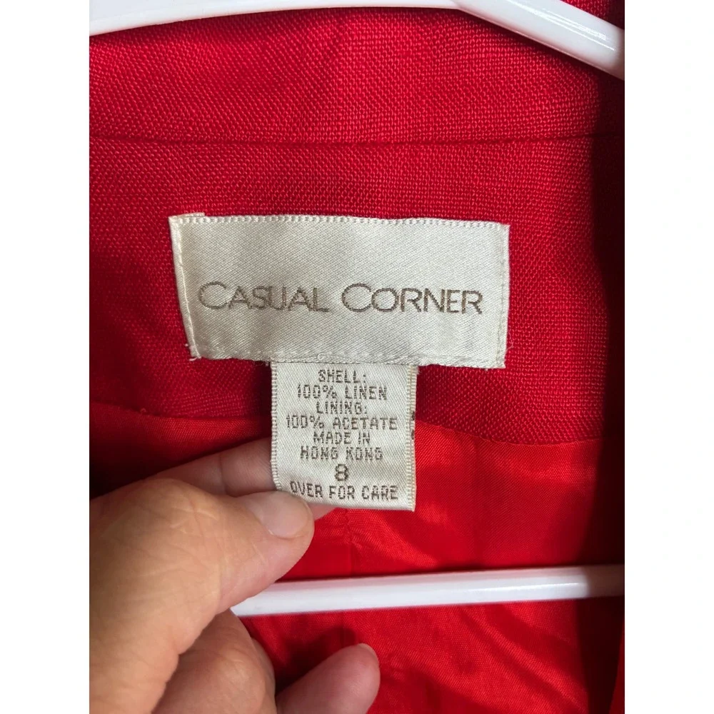 Casual Corner Vintage Red Linen Blazer Jacket Size 8 RN 58973 MISSING BUTTON